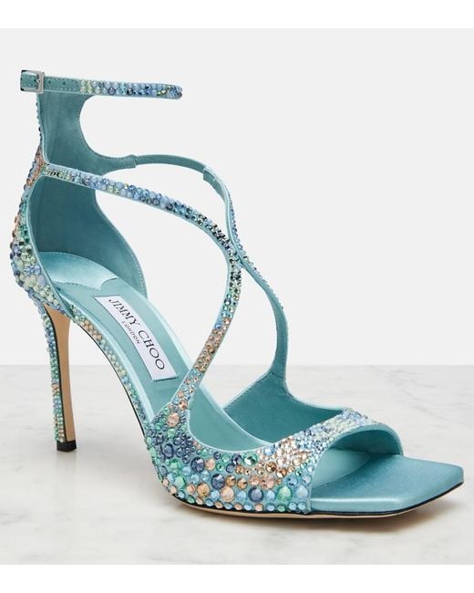 Jimmy Choo Blue Azia Embellished Satin Sandals
