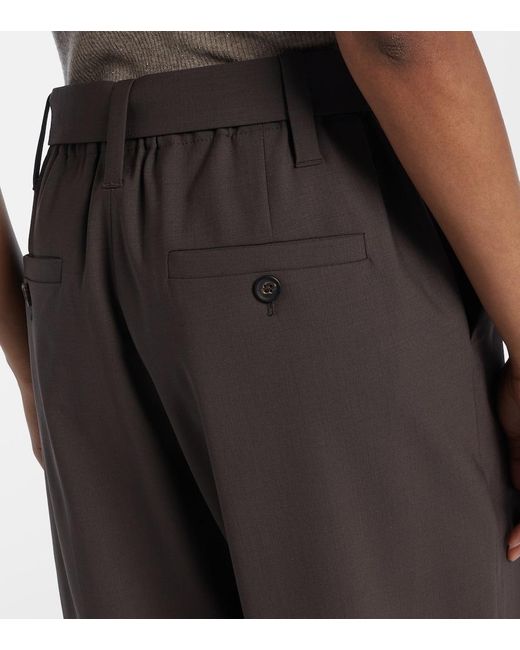 Brunello Cucinelli Brown Belted Wool-Blend Wide-Leg Pants
