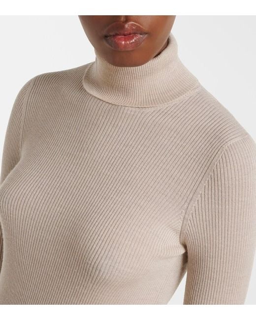 Agnona Natural Turtleneck Wool, Silk, And Cashmere Sweater