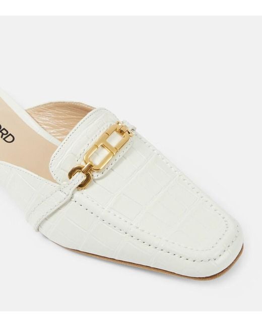Tom Ford White Whitney Croc-Effect Leather Mules