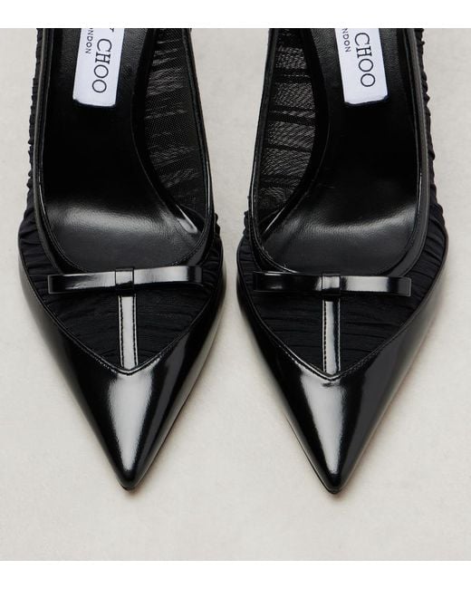 Jimmy Choo Black Love 100 Leather-Trimmed Mesh Pumps