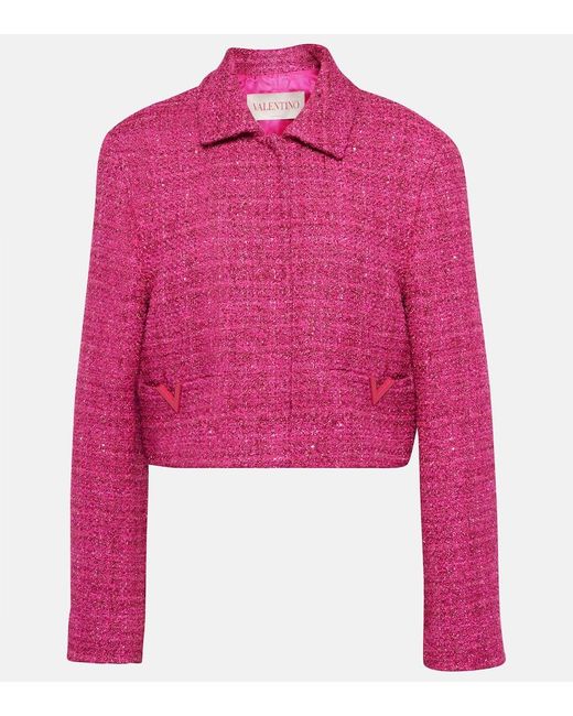 Valentino Pink Vgold Cropped Lame Tweed Jacket