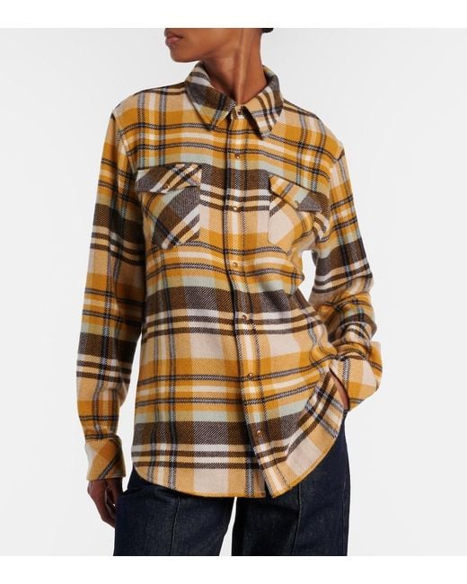 God's True Cashmere Metallic Abundance Tartan Cashmere Shirt With Tiger's Eye