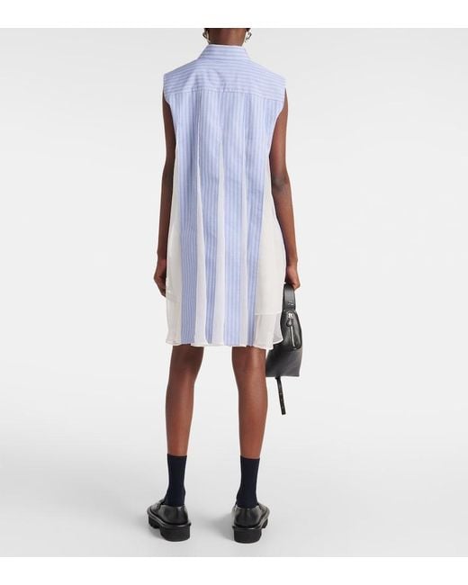 Sacai Blue Striped Cotton Poplin Shirt Dress