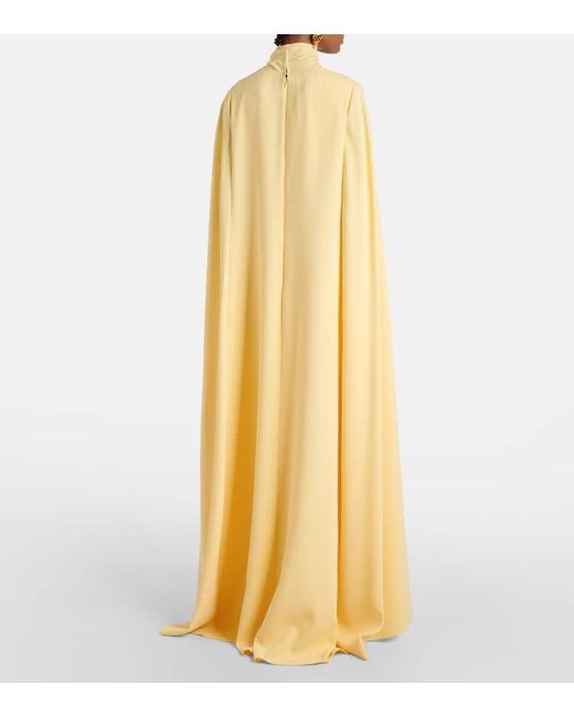 Oscar de la Renta Yellow Caped Silk-Blend Georgette Gown