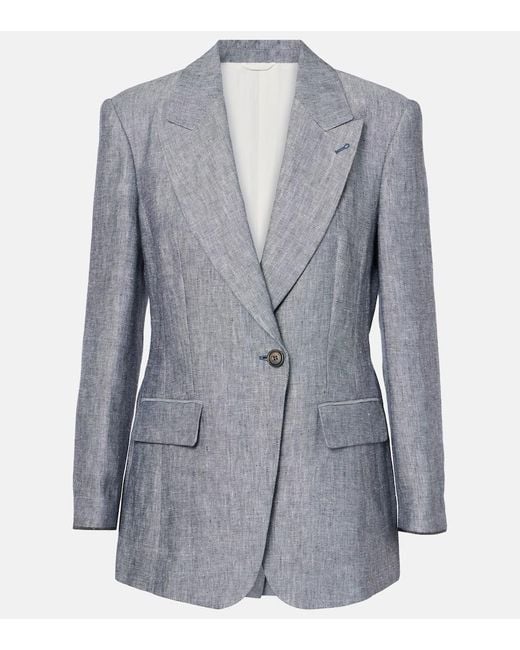 Brunello Cucinelli Blue Blazer Aus Hanf Und Leinen
