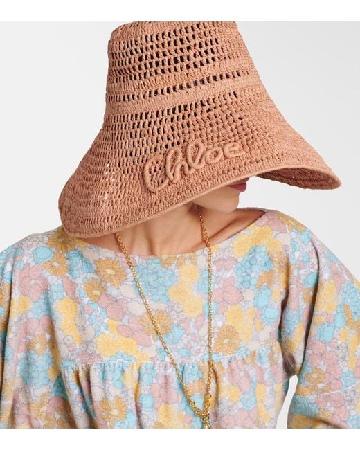 Chloé Pink Logo Woven Sun Hat