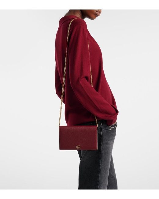 Gucci Red Gg Marmont Wallet On Chain, Leather