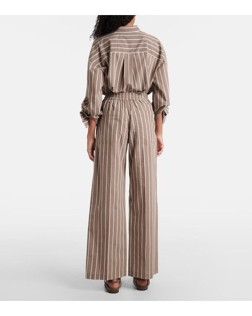 Brunello Cucinelli Natural Striped Cotton-Blend Wide-Leg Pants