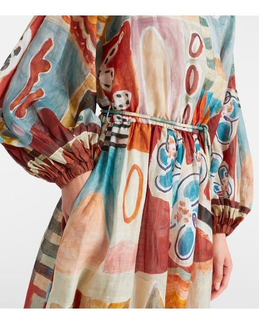 ALÉMAIS Multicolor Michelle Printed Ramie Midi Dress
