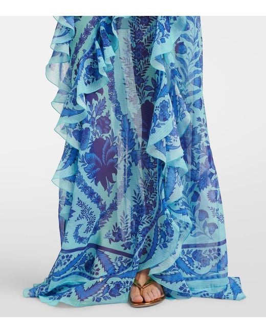 Etro Blue Floral Ruffled Gown