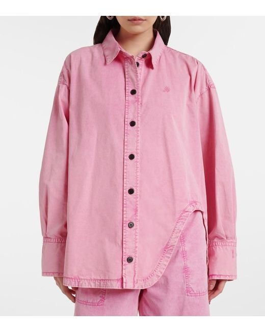 The Attico Pink Diana Asymmetric Cotton Canvas Overshirt