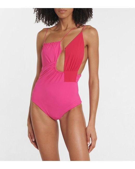 Nensi Dojaka Pink Cutout Asymmetric Swimsuit
