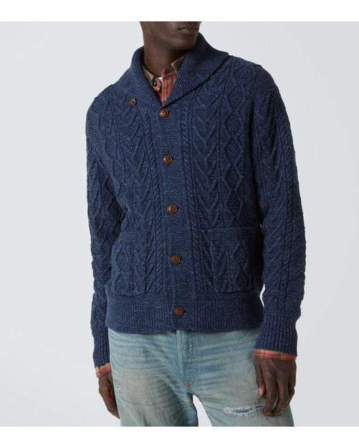 RRL Blue Cable-Knit Cotton Cardigan for men