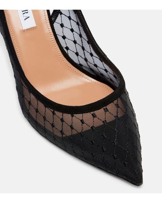 Aquazzura Bow Tie 85 Suede-Trimmed Mesh Pumps in Black | Lyst