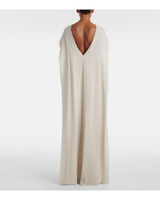 Dries Van Noten Natural Beaded Printed Silk Georgette Gown