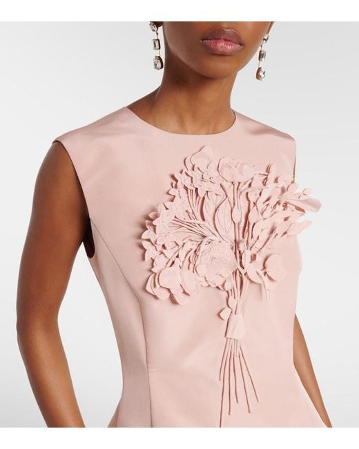 Oscar de la Renta Pink Bouquet Embroidered Silk Cocktail Dress