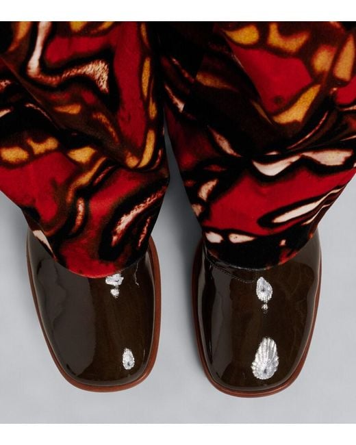 Dries Van Noten Black Patent Leather Mid-Calf Boots