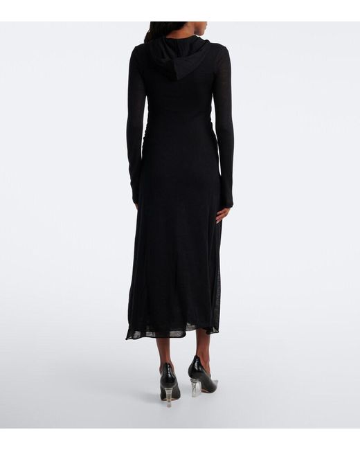 Fendi Black Hooded Wool Midi Dress