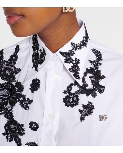 Dolce & Gabbana White Lace-applique Cotton Poplin Shirt