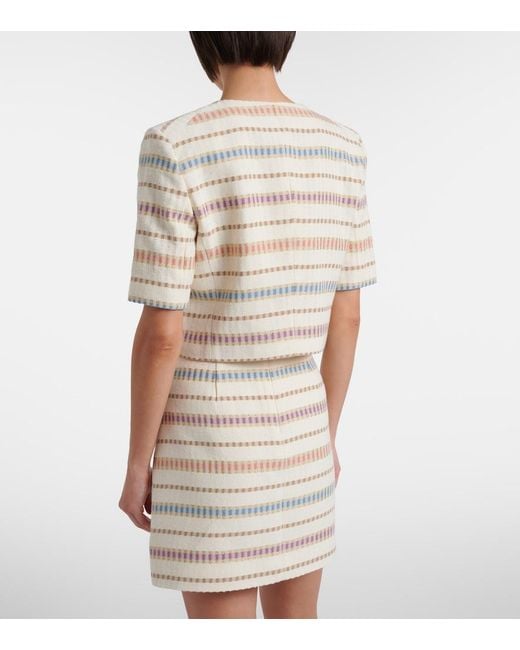 Veronica Beard White Orville Striped Cropped Cotton-Blend Jacket