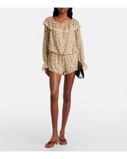 Posse Natural Priscilla Leopard-Print Silk Shorts