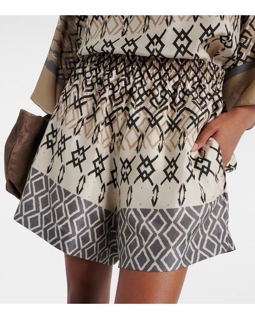 Brunello Cucinelli Natural Printed Silk Shorts