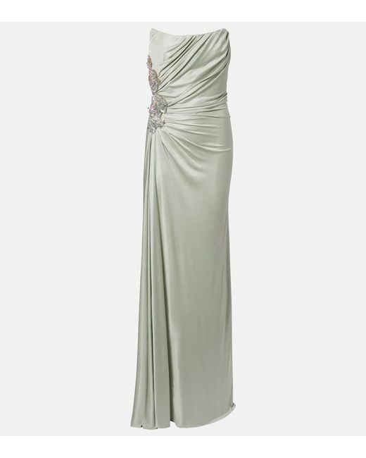Costarellos Green Lorinne Embellished Jersey Bustier Gown