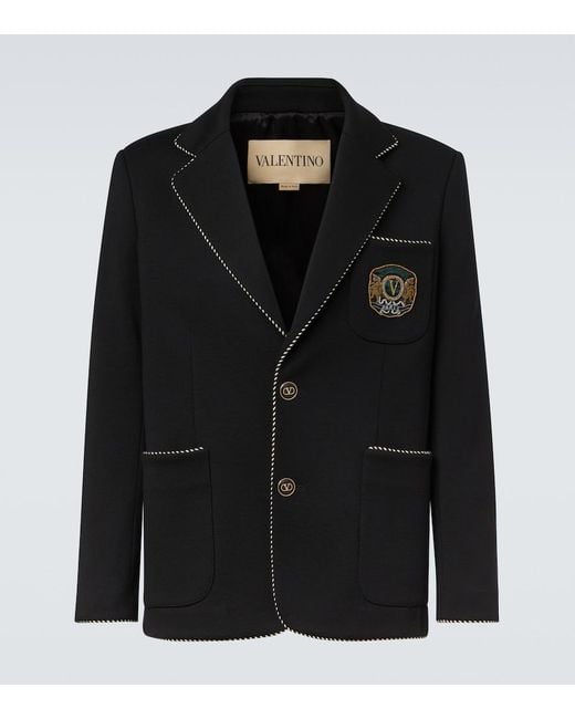 Valentino Black Embroidered Virgin Wool Blazer for men