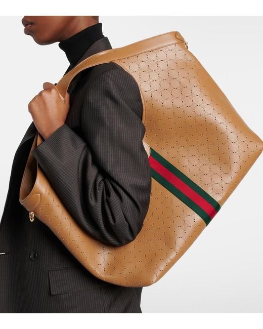 Gucci Brown Giglio Large Leather Tote Bag