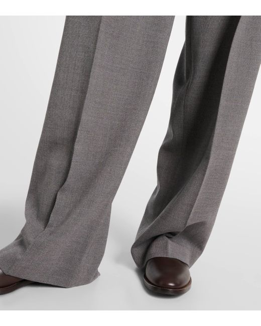 Brunello Cucinelli Gray Wool Wide-leg Pants