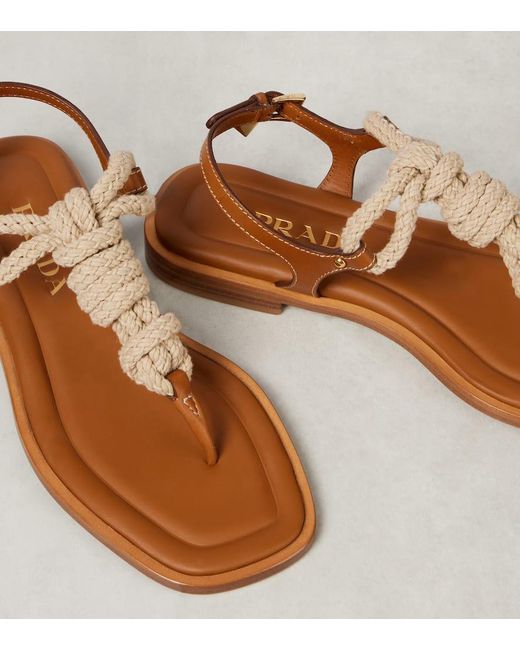 Prada Brown Leather Thong Sandals