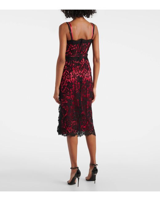 Dolce & Gabbana Red Floral Cotton-blend Lace Slip Dress