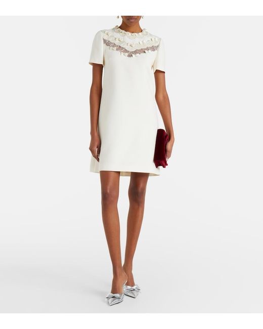 Valentino White Crepe Couture Bow-Detail Embellished Minidress