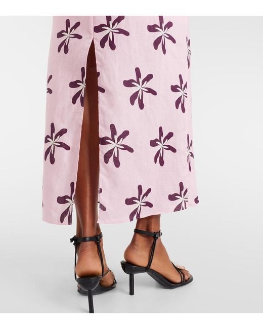 Cala De La Cruz Pink Magda Floral Linen Maxi Skirt