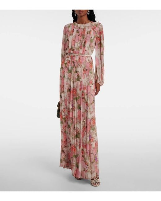 Abito Lungo Con Stampa Floreale di Max Mara in Pink