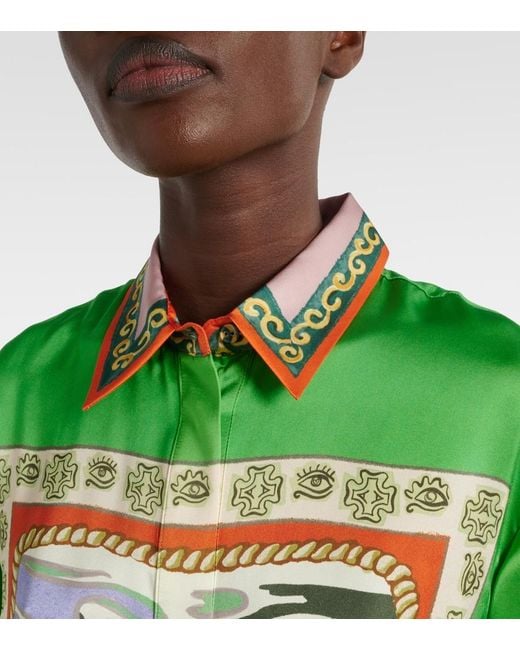ALÉMAIS Green Lucky Pace Printed Silk Shirt