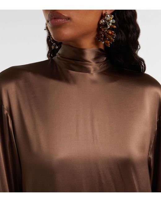 Dries Van Noten Brown Turtleneck Silk-Blend Satin Midi Dress