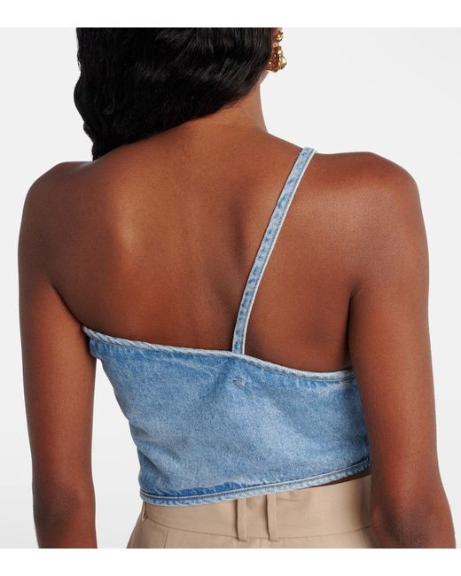 Magda Butrym Blue One-Shoulder-Top Aus Denim