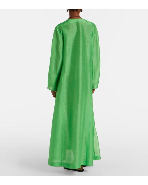 Tory Burch Green Pleated Linen And Silk Kaftan