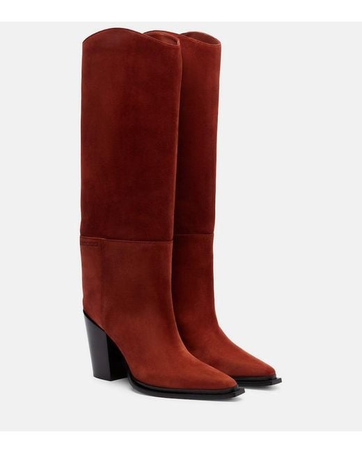 Jimmy Choo Red Cece 80 Suede Knee-High Boots
