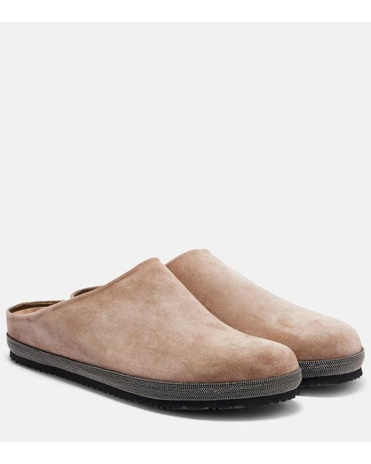 Brunello Cucinelli Brown Slippers Monili Aus Veloursleder