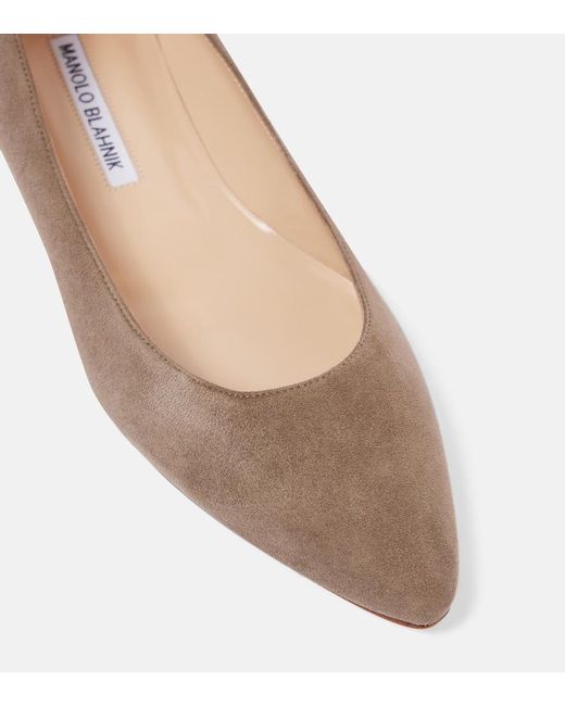 Manolo Blahnik Brown Lanza Bb Suede Ballet Flats