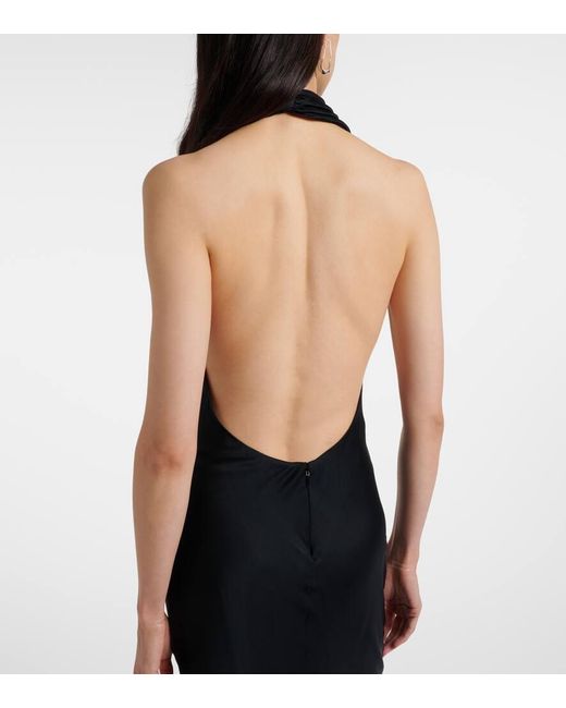 Staud Black Poppi Draped Halterneck Silk-Blend Gown