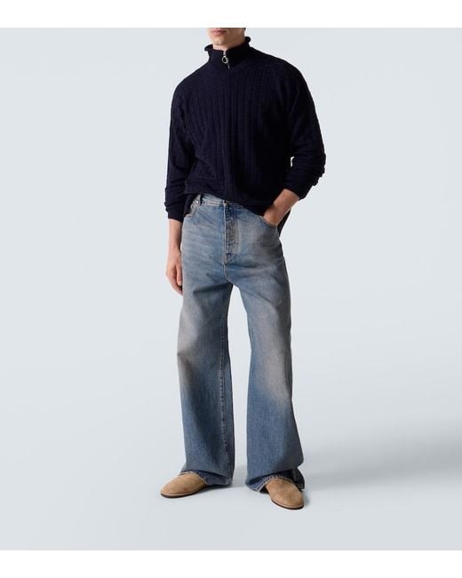 Plan C Blue Ribbed-Knit Wool Sweater for men