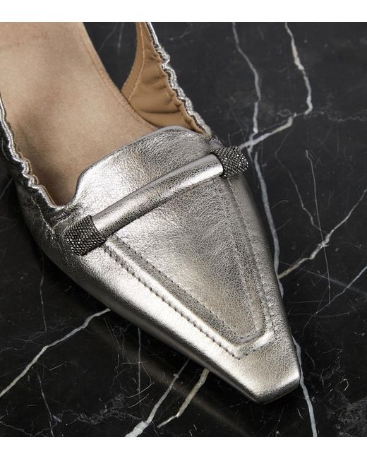 Brunello Cucinelli Metallic Leather Slingback Flats