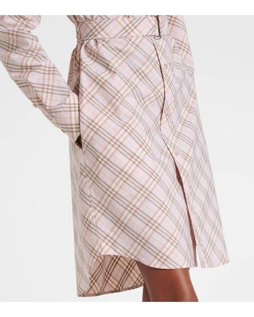 Vestido Camisero De Algodon Con Check Burberry de color Pink