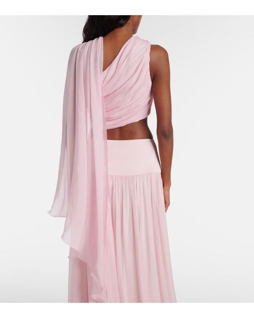 Posse Pink Solene Gathered Scarf-Detail Mesh Top