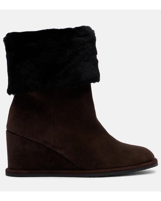 Yves Salomon Black Shearling-Lined Suede Wedge Ankle Boots