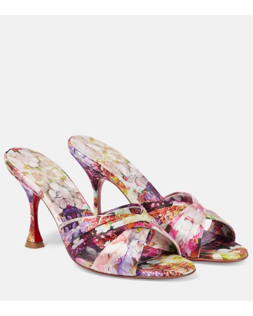Christian Louboutin Pink Nicol Is Back Floral Silk Satin Sandals